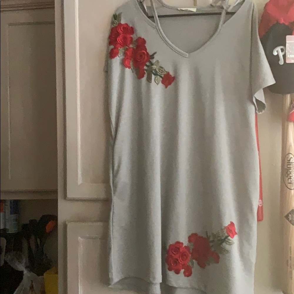 Cold shoulder heather grey dress